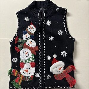 Designers Original Studio Joy Christmas Snowman Full Zip Vest Size Medium